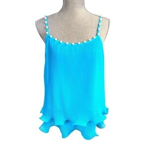 Pearl Spaghetti Straps Flirty Top l Size Small Turquoise Blouse Tank Top 0611